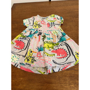 Next Dinosaur Dress 1.5-2 Years 92cm Girls Grey RAWR Dino Print Cotton